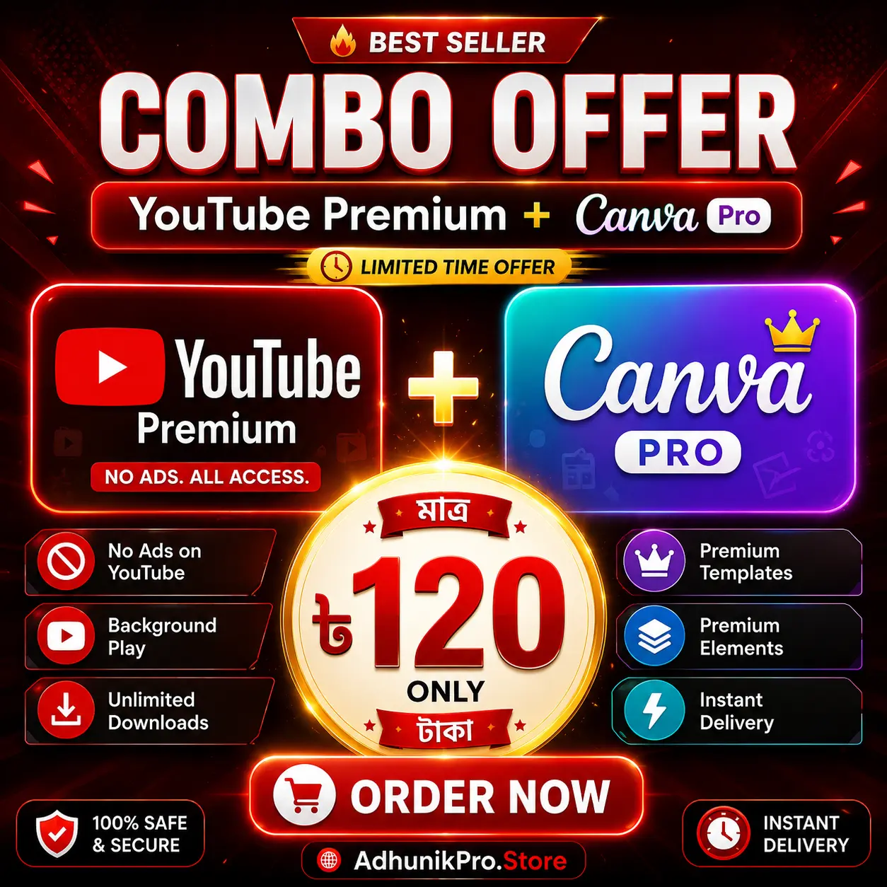 Canva Pro Lifetime + YouTube Premium 1 Month Combo Pack