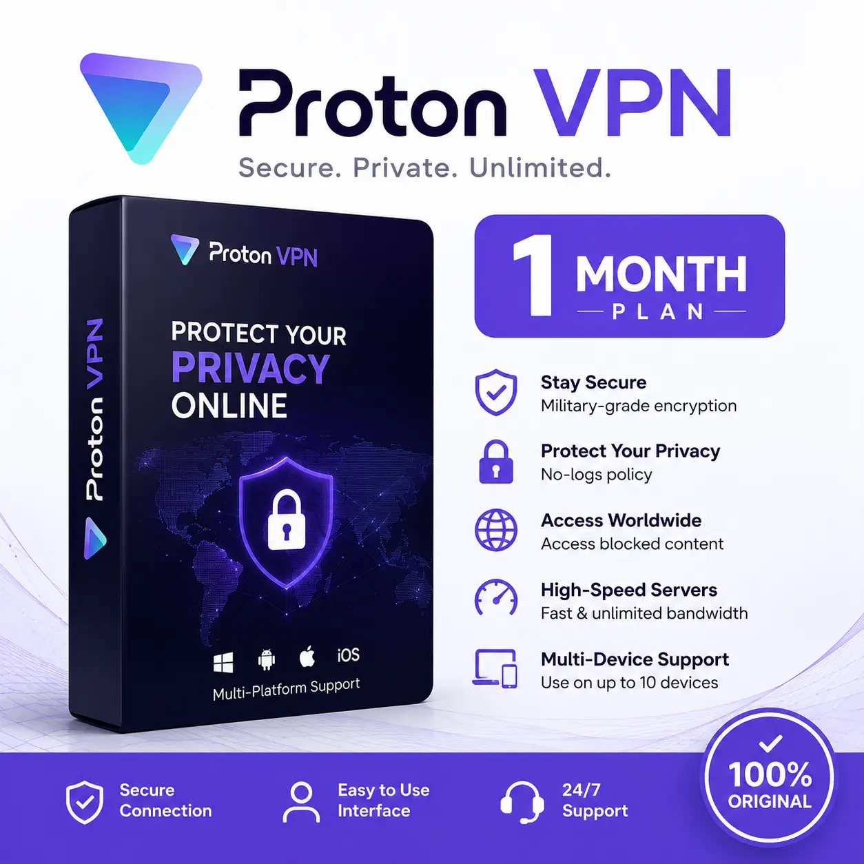 Proton VPN Premium 1 Month Subscription | Secure & Fast VPN Access